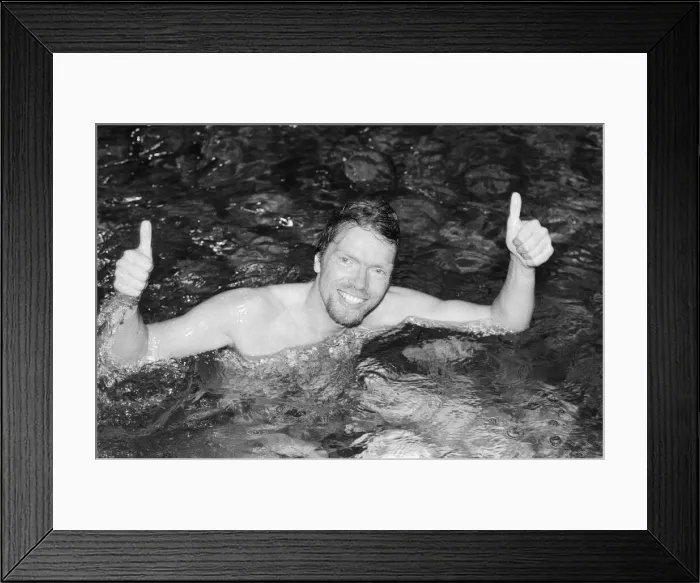 Framed Print : Richard Branson pictured thumbs up and celebrating with relief after being rescued Framed Print : Richard Branson pictured thumbs up and celebrating with relief after being rescued