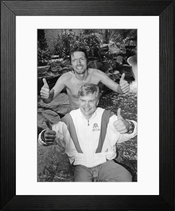 Framed Print : Richard Branson pictured with his co-pilot Per Linstrand