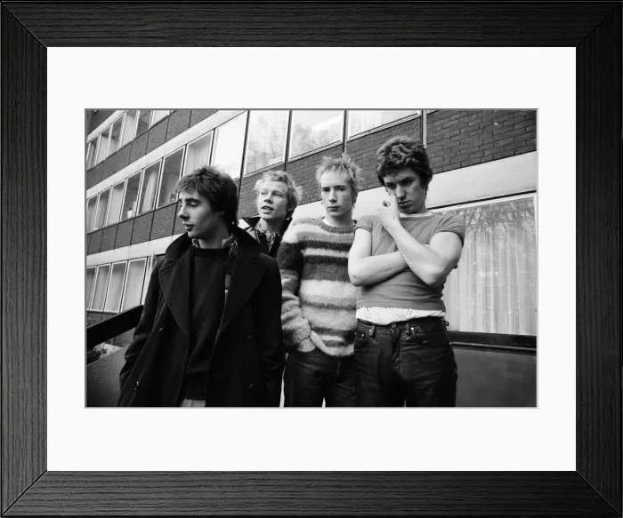 Framed Print : The Sex Pistols at their press conference, in response to growing criticism over their