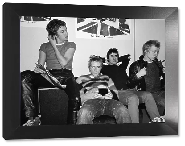 The Sex Pistols at their press conference, in response to growing criticism over their