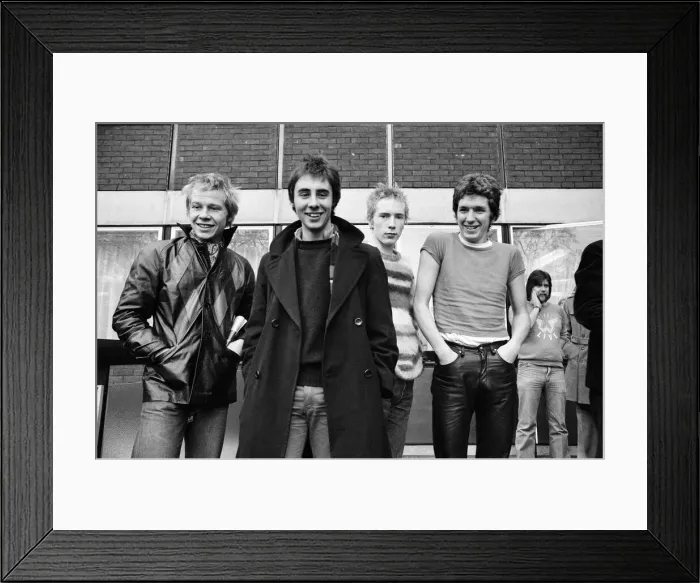 Framed Print : The Sex Pistols at their press conference, in response to growing criticism over their