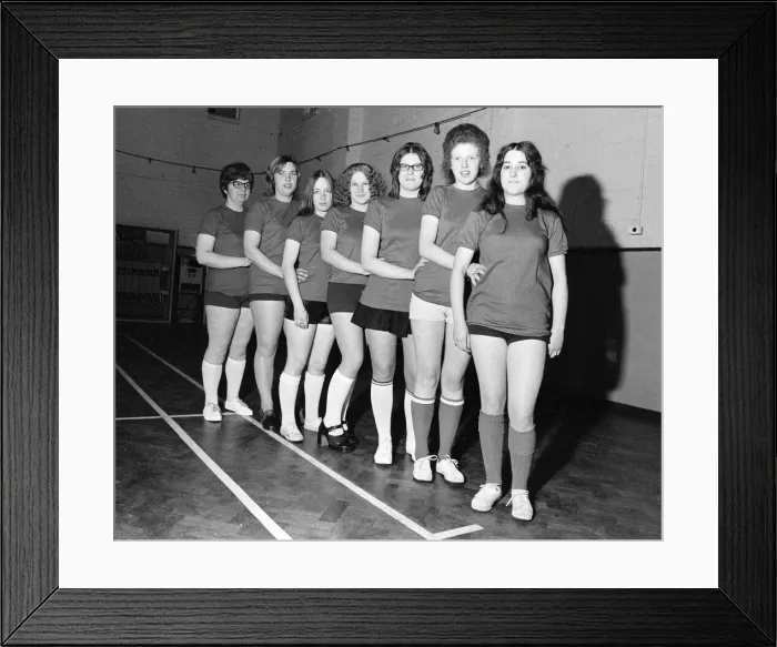 Framed Print : Knickerless Wonders 5 a side Women football team, Teesside, Circa 1973 Framed Print : Knickerless Wonders 5 a side Women football team, Teesside, Circa 1973