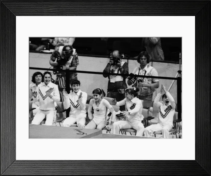 Framed Print : The 1976 Summer Olympics in Montreal, Canada. Pictured, Romanias gymnastic team Framed Print : The 1976 Summer Olympics in Montreal, Canada. Pictured, Romanias gymnastic team