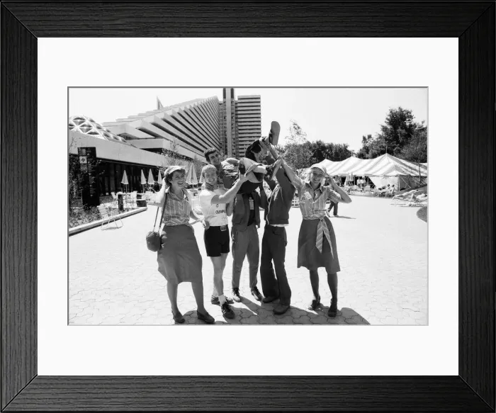 Framed Print : The 1976 Summer Olympics in Montreal, Canada. Boxer Charlie Magri being given the bumps