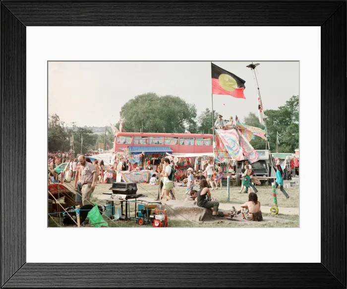 Framed Print : Glastonbury Festival, Worthy Farm, Picton, Somerset. A London Bus decorated Framed Print : Glastonbury Festival, Worthy Farm, Picton, Somerset. A London Bus decorated