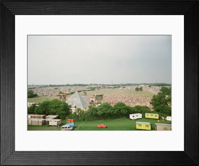 Framed Print : Glastonbury Festival, Worthy Farm, Picton, Somerset. A colourful overview of