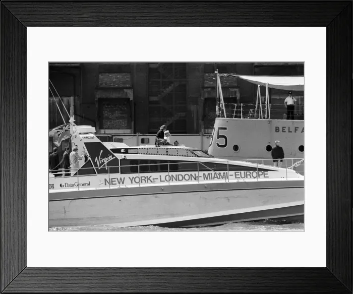Framed Print : Record-breaking ocean racer Richard Branson powers his Framed Print : Record-breaking ocean racer Richard Branson powers his