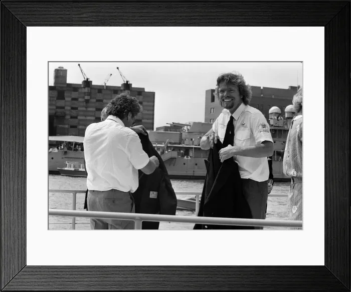 Framed Print : Record-breaking ocean racer Richard Branson powers his Framed Print : Record-breaking ocean racer Richard Branson powers his