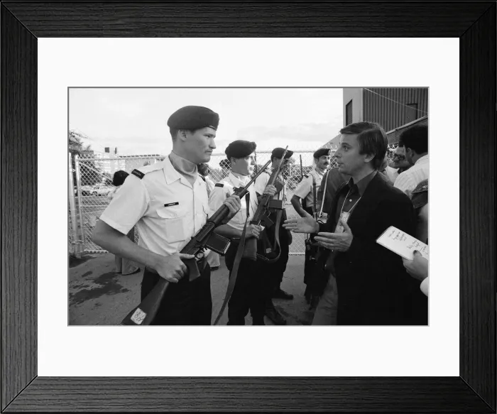 Framed Print : The 1976 Summer Olympics in Montreal, Canada. Pictured, troops bar press entering Framed Print : The 1976 Summer Olympics in Montreal, Canada. Pictured, troops bar press entering