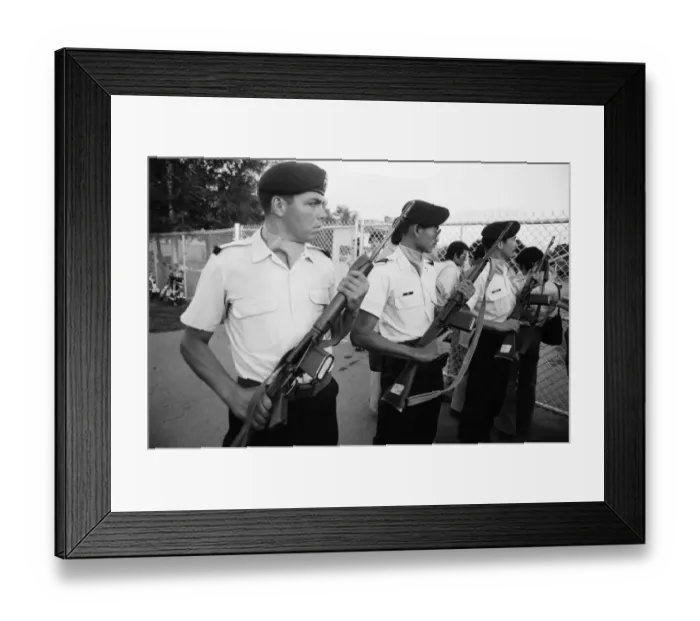 Framed Print : The 1976 Summer Olympics in Montreal, Canada. Pictured, troops bar press entering Framed Print : The 1976 Summer Olympics in Montreal, Canada. Pictured, troops bar press entering