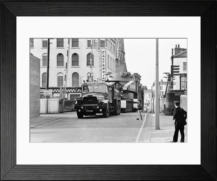 Framed Print : Large Load being moved through the streets of Middlesbrough, Durham Street, Circa 1973 Framed Print : Large Load being moved through the streets of Middlesbrough, Durham Street, Circa 1973