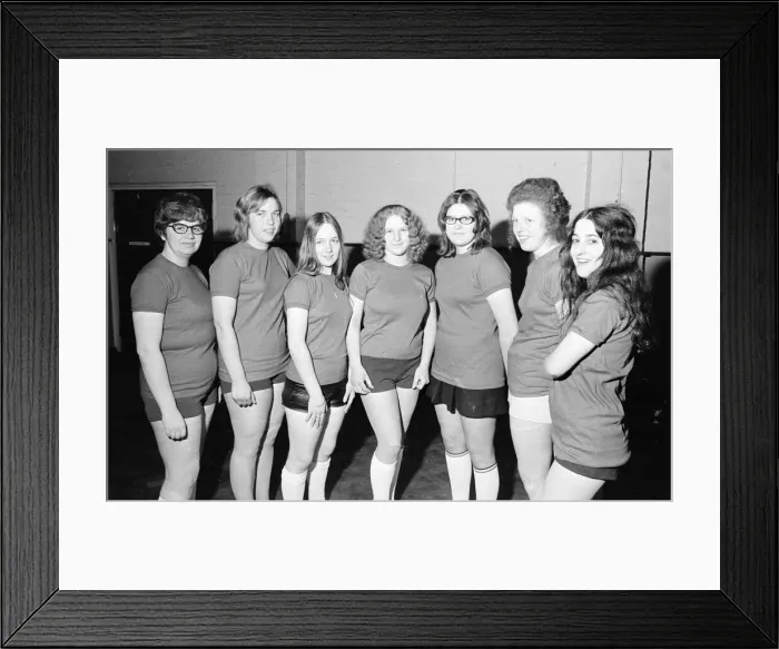 Framed Print : Knickerless Wonders 5 a side Women football team, Teesside, Circa 1973 Framed Print : Knickerless Wonders 5 a side Women football team, Teesside, Circa 1973
