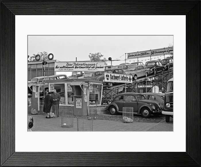 Framed Print : Red Cross lottery vendor on Kufurstendamm, Berlin. Where Berliners have a chance of Framed Print : Red Cross lottery vendor on Kufurstendamm, Berlin. Where Berliners have a chance of