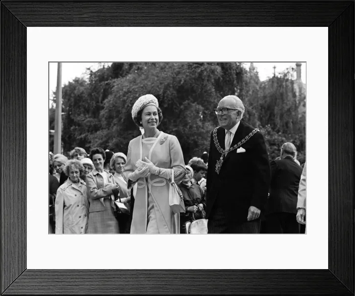 Framed Print : Queen Elizabeth II visits the Precinct, Coventry, with the Lord Mayor. 30th June 1970 Framed Print : Queen Elizabeth II visits the Precinct, Coventry, with the Lord Mayor. 30th June 1970