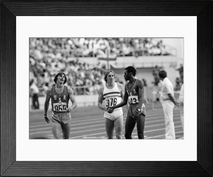 Framed Print : The 1976 Summer Olympics in Montreal, Canada. Pictured, after the 400 metre hurdles final Framed Print : The 1976 Summer Olympics in Montreal, Canada. Pictured, after the 400 metre hurdles final