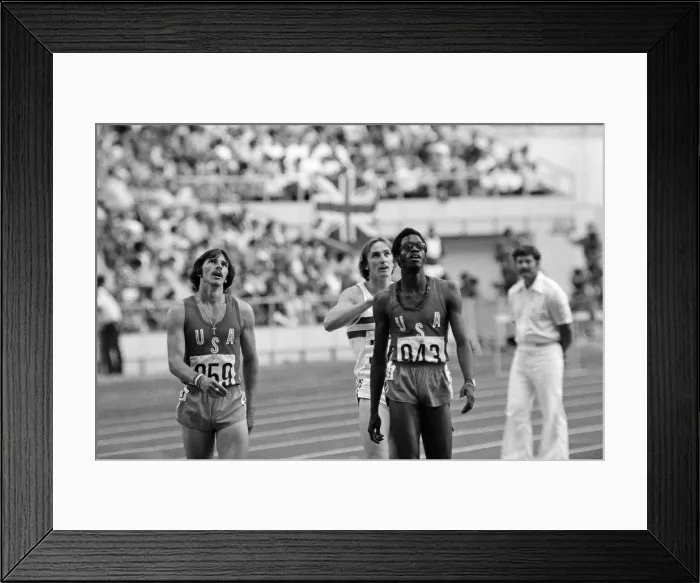 Framed Print : The 1976 Summer Olympics in Montreal, Canada. Pictured, after the 400 metre hurdles final Framed Print : The 1976 Summer Olympics in Montreal, Canada. Pictured, after the 400 metre hurdles final