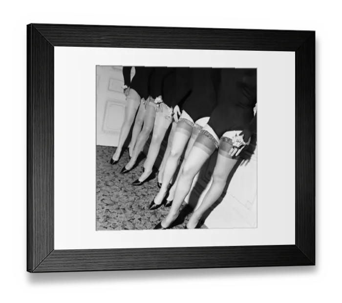 Framed Print : Stocking Fashion Show, leg models wearing stockings designed by Italian fashion designer