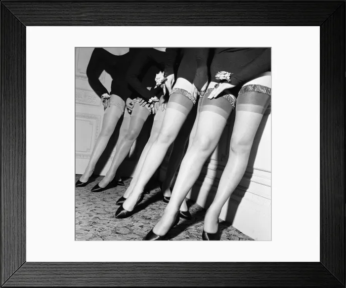 Framed Print : Stocking Fashion Show, leg models wearing stockings designed by Italian fashion designer Framed Print : Stocking Fashion Show, leg models wearing stockings designed by Italian fashion designer