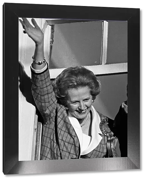 Prime Minister Margaret Thatcher, celebrate winning a third term in government for