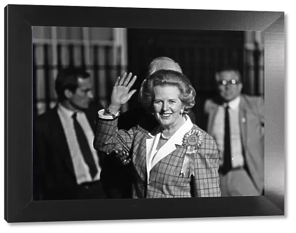 Prime Minister Margaret Thatcher celebrate winning a third term in government for