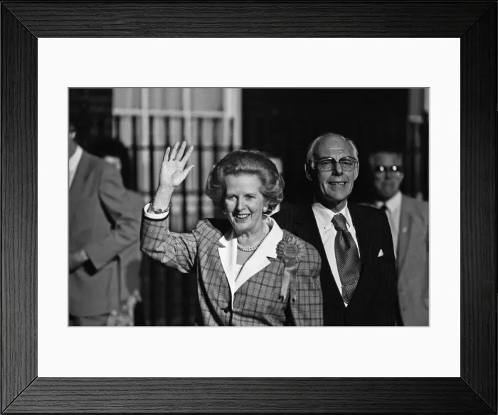 Framed Print : Prime Minister Margaret Thatcher, her husband, Denis Thatcher celebrate winning a third Framed Print : Prime Minister Margaret Thatcher, her husband, Denis Thatcher celebrate winning a third