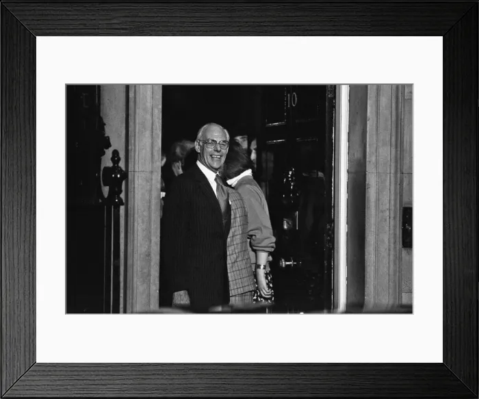 Framed Print : Denis Thatcher husband of Prime Minister Margaret Thatcher celebrate winning a third term