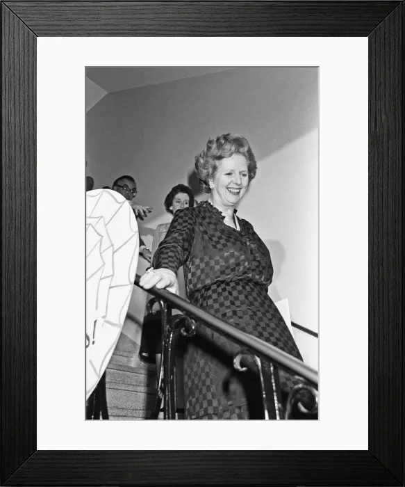Framed Print : Prime Minister Margaret Thatcher celebrates at Conservative party headquarters after Framed Print : Prime Minister Margaret Thatcher celebrates at Conservative party headquarters after