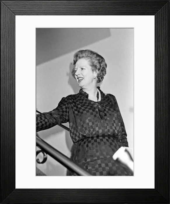 Framed Print : Prime Minister Margaret Thatcher celebrates at Conservative party headquarters after