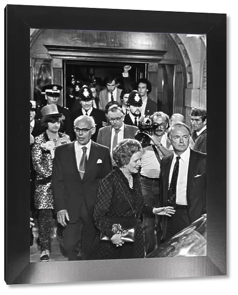 Prime Minister Margaret Thatcher leaving Hendon Town Hall after the general election