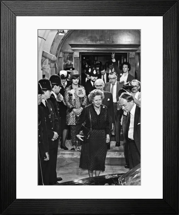 Framed Print : Prime Minister Margaret Thatcher leaving Hendon Town Hall after the general election Framed Print : Prime Minister Margaret Thatcher leaving Hendon Town Hall after the general election