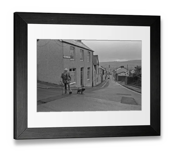Framed Print : Labour Party Leader Michael Foot walks his dog Dizzie in Tredegar, Gwent Framed Print : Labour Party Leader Michael Foot walks his dog Dizzie in Tredegar, Gwent