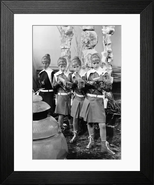 Framed Print : Filming Doctor Who, The Drahvins from the planet Drahva in Galaxy 4, Studio Rehearsal