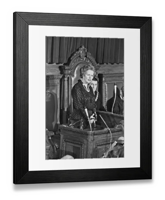 Framed Print : Prime Minister Margaret Thatcher addressing the General Election count at Hendon Town Framed Print : Prime Minister Margaret Thatcher addressing the General Election count at Hendon Town