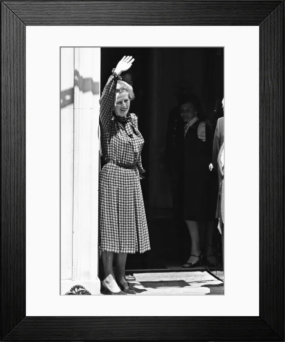 Framed Print : Prime Minister Margaret Thatcher on the steps of 10 Downing Street waving to the crowds Framed Print : Prime Minister Margaret Thatcher on the steps of 10 Downing Street waving to the crowds