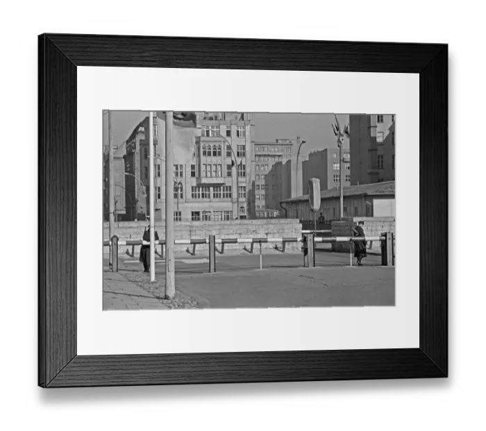 Framed Print : East German border police at the East Berlin entrance to Checkpoint Charlie located Framed Print : East German border police at the East Berlin entrance to Checkpoint Charlie located