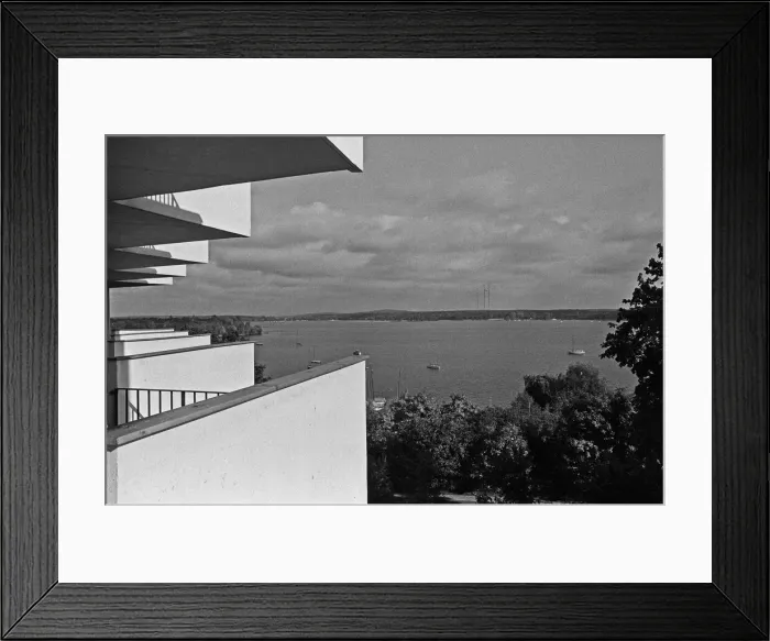 Framed Print : Groser Wannsee or Greater Wannsee viewed from the balcony of a holiday Framed Print : Groser Wannsee or Greater Wannsee viewed from the balcony of a holiday