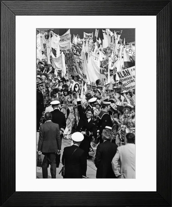 Framed Print : The carrier HMS Invincible sailed home from the Falklands to a tumultuous welcome Framed Print : The carrier HMS Invincible sailed home from the Falklands to a tumultuous welcome