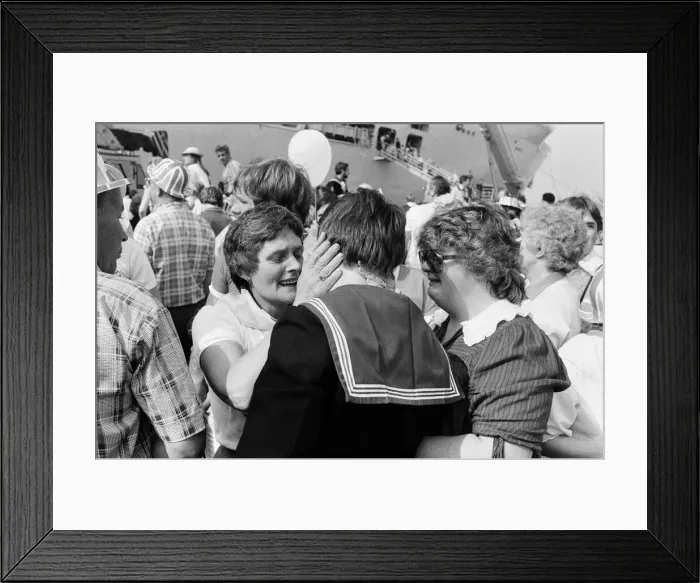 Framed Print : The carrier HMS Invincible sailed home from the Falklands to a tumultuous welcome Framed Print : The carrier HMS Invincible sailed home from the Falklands to a tumultuous welcome