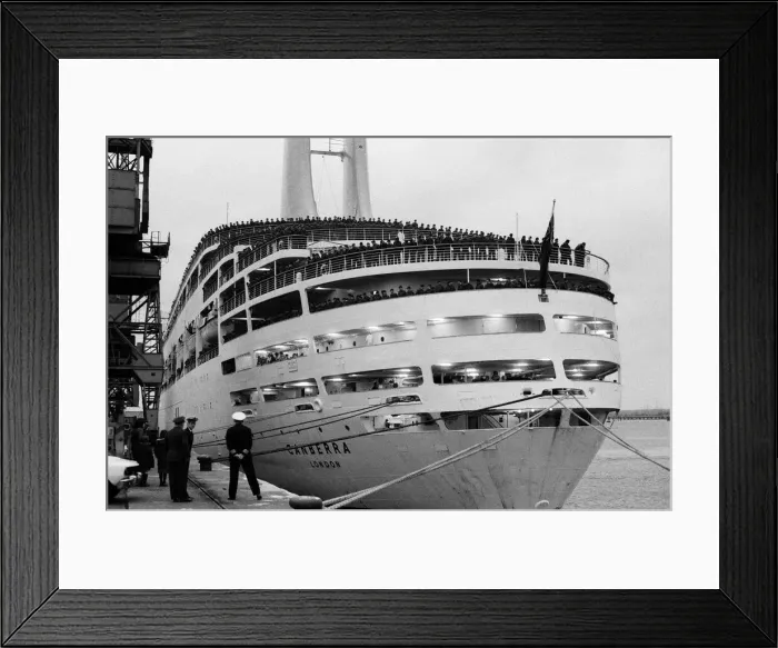 Framed Print : Britains luxury cruise liner Canberra sets sail from Southampton with its cargo of Framed Print : Britains luxury cruise liner Canberra sets sail from Southampton with its cargo of