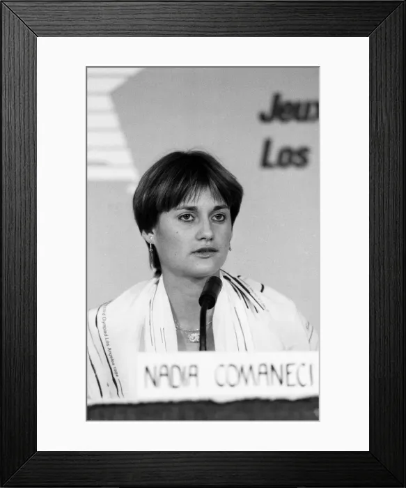 Framed Print : The 1984 Summer Olympics in Los Angeles. Nadia Comaneci press conference. 26th July 1984 Framed Print : The 1984 Summer Olympics in Los Angeles. Nadia Comaneci press conference. 26th July 1984
