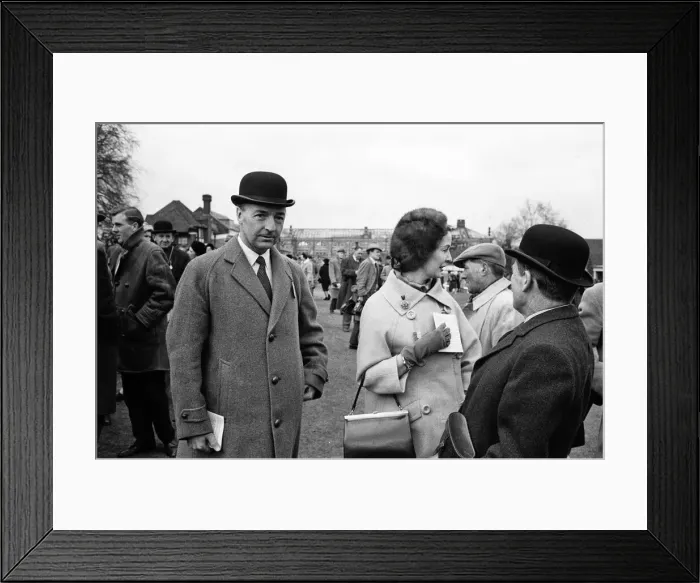 Framed Print : Secretary of State for War John Profumo with his wife Valerie Hobson at Sandown Park Framed Print : Secretary of State for War John Profumo with his wife Valerie Hobson at Sandown Park