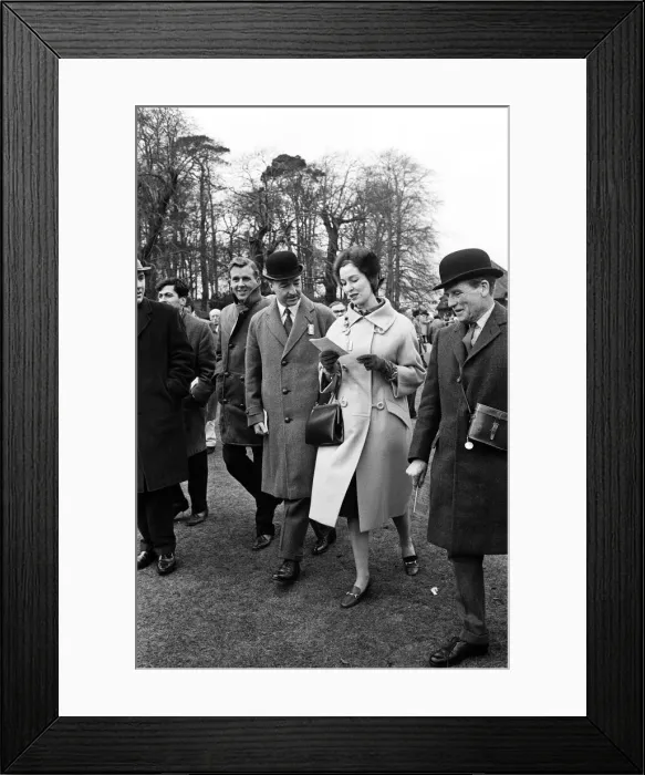 Framed Print : Secretary of State for War John Profumo with his wife Valerie Hobson at Sandown Park