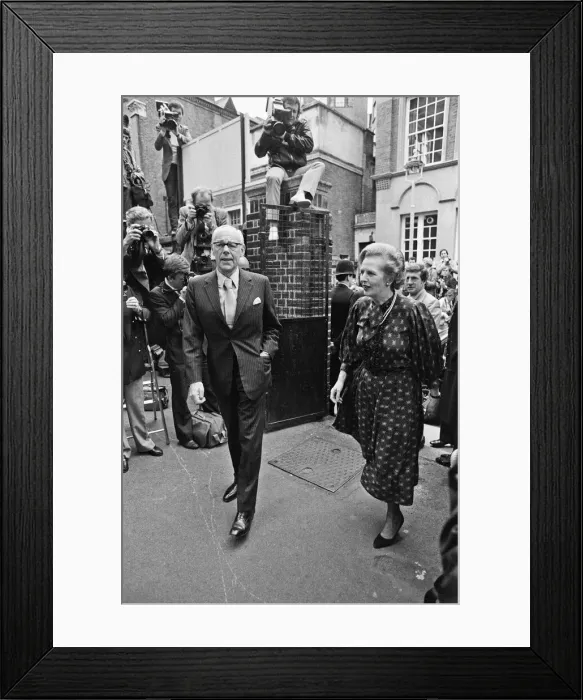 Framed Print : Prime Minister Margaret Thatcher and husband Dennis seen here arriving at the polling