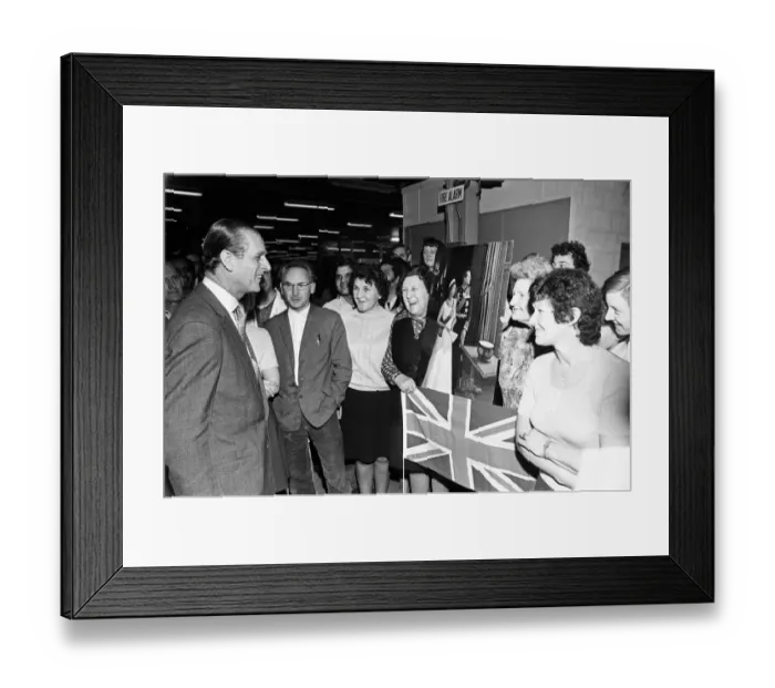 Framed Print : Prince Philip, Duke of Edinburgh visits the Dunlop Engineering Aviation Division works in Framed Print : Prince Philip, Duke of Edinburgh visits the Dunlop Engineering Aviation Division works in