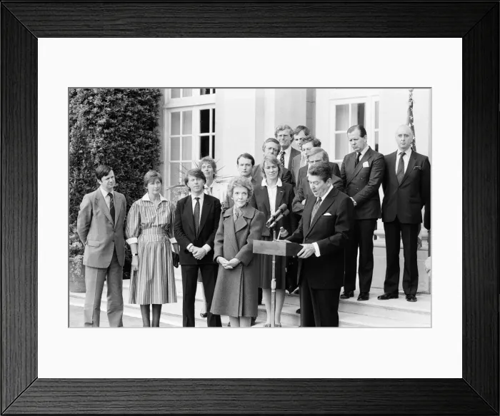 Framed Print : President Ronald Reagan and his wife Nancy during their visit to London. 6th June 1984 Framed Print : President Ronald Reagan and his wife Nancy during their visit to London. 6th June 1984