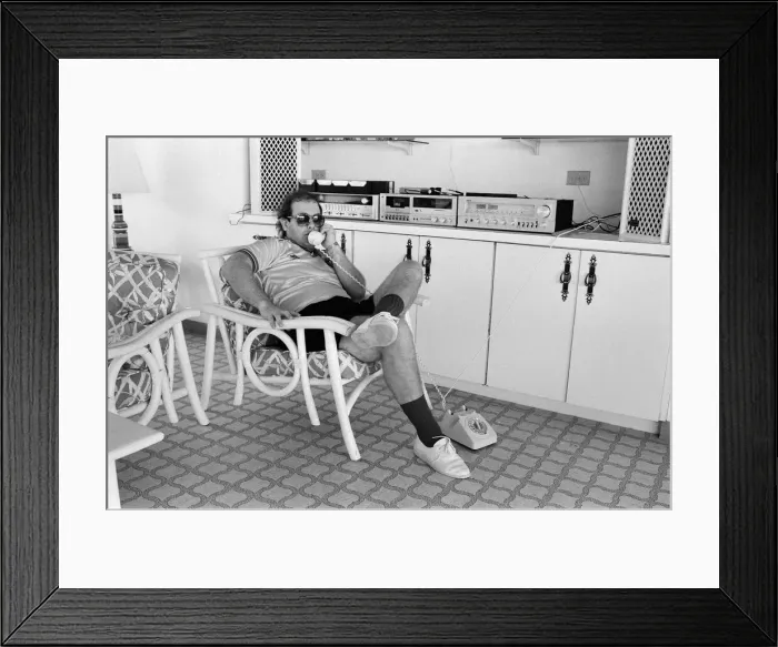 Framed Print : Elton John wearing a Watford F. C. shirt on the Caribbean island of Montserrat Framed Print : Elton John wearing a Watford F. C. shirt on the Caribbean island of Montserrat