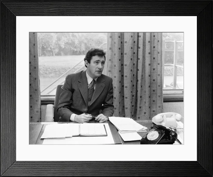 Framed Print : Geoffrey Robinson, Managing Director Jaguar Cars, pictured at his desk, Coventry Framed Print : Geoffrey Robinson, Managing Director Jaguar Cars, pictured at his desk, Coventry