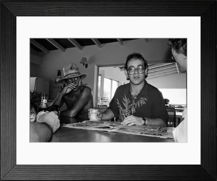 Framed Print : Elton John and Bernie Taupin on the Caribbean island of Montserrat Framed Print : Elton John and Bernie Taupin on the Caribbean island of Montserrat