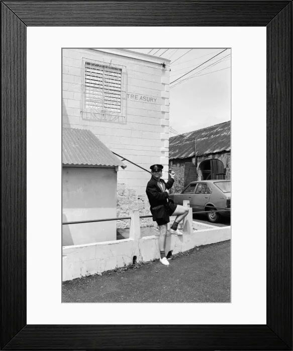Framed Print : Elton John wearing a Watford F. C. shirt on the Caribbean island of Montserrat