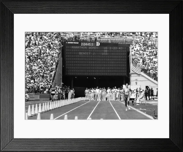 Framed Print : The 1984 Summer Olympics in Los Angeles. Womens marathon. Joan Benoit Framed Print : The 1984 Summer Olympics in Los Angeles. Womens marathon. Joan Benoit